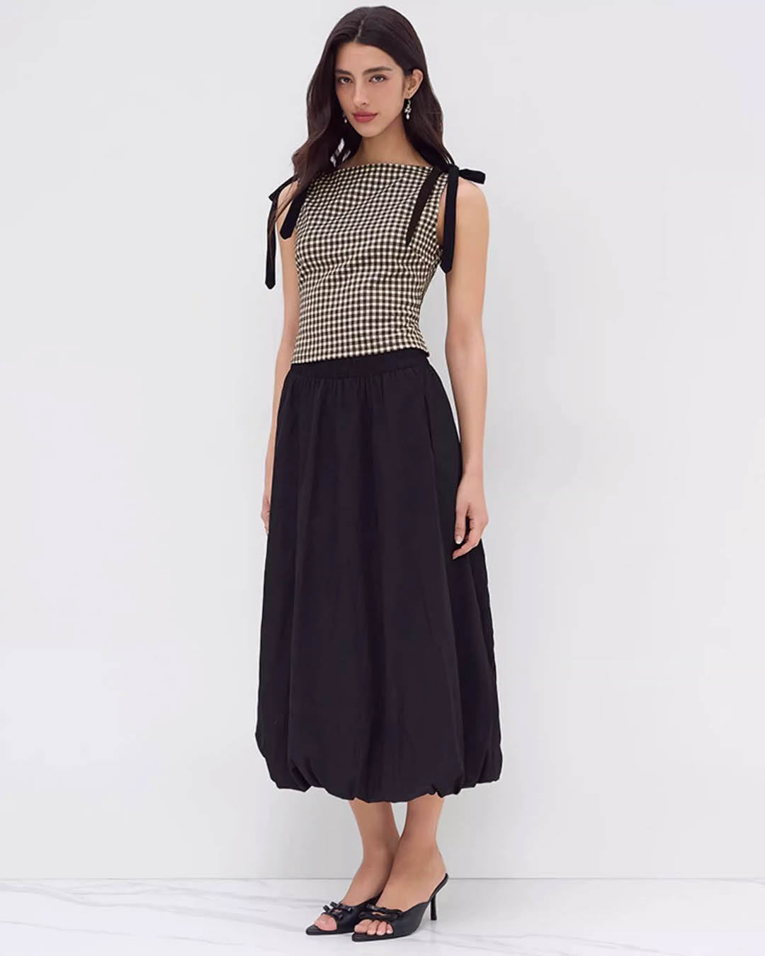 Ribbon Shoulder Check Top