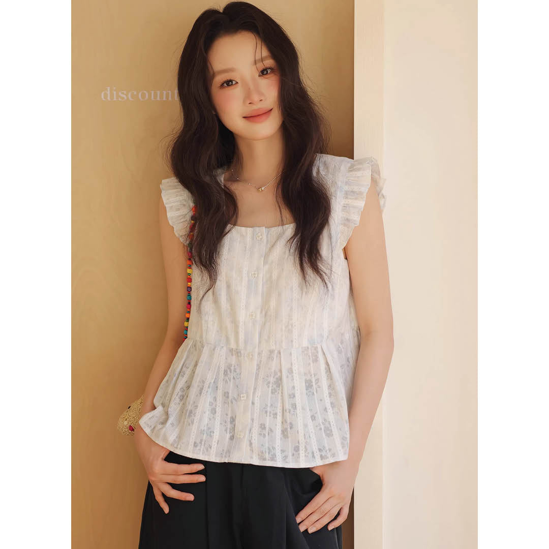 Frill Sleeve Cotton Blouse