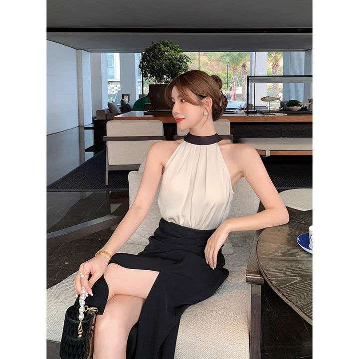 Satin Tie-Back Halter Blouse