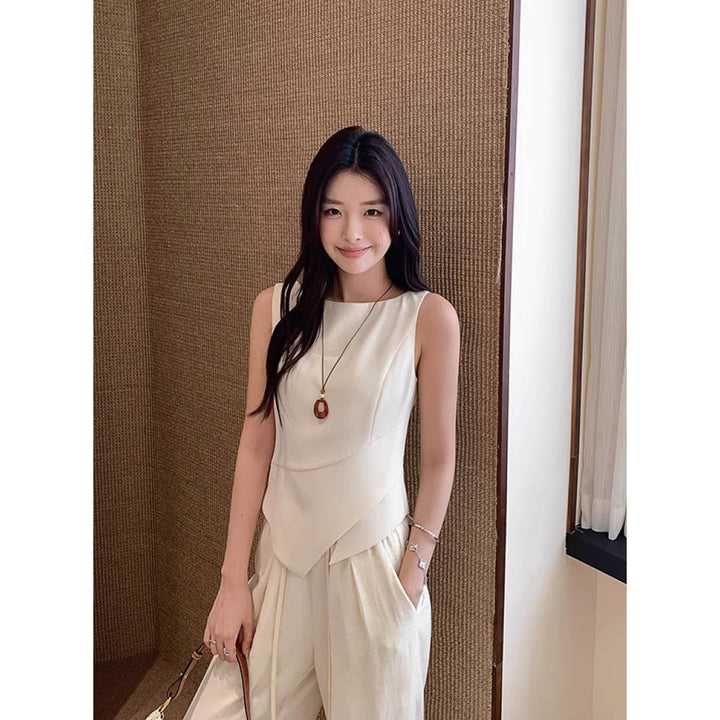 Angled Hem Sleeveless Blouse