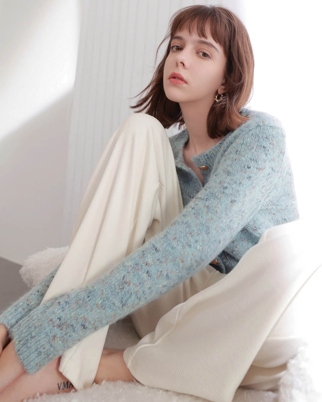 Tweed Touch Gold Button Knit