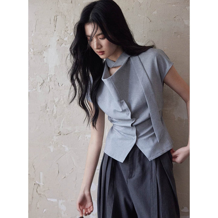 Asymmetric Neck Detail Blouse