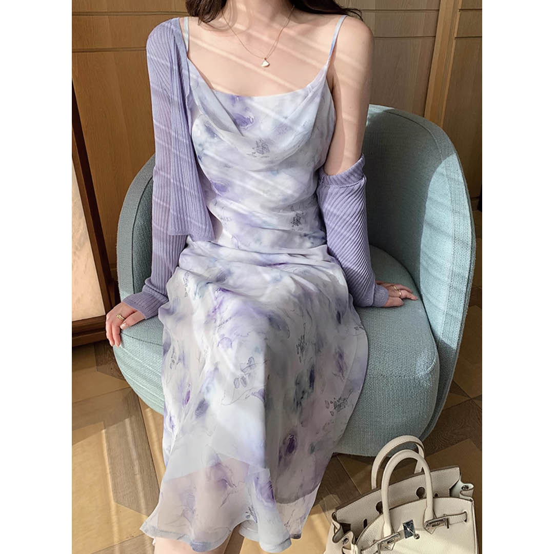 Floral Satin Drape Dress