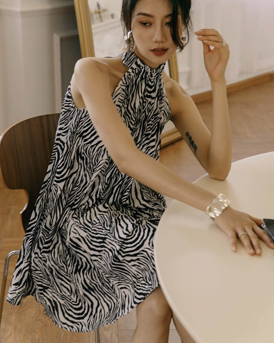 Flowing Zebra Halter Dress