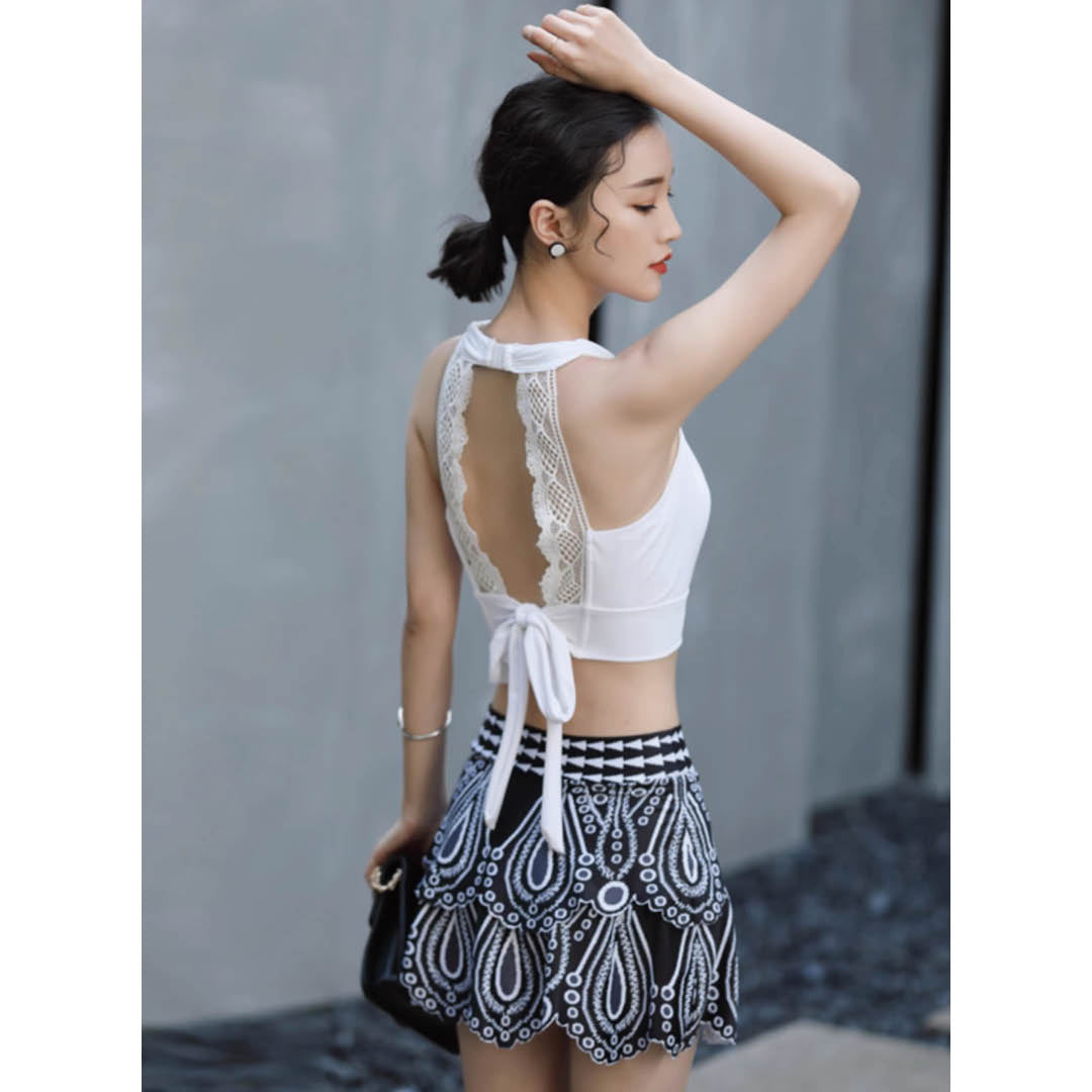 Lace-Back Halter Swim Set
