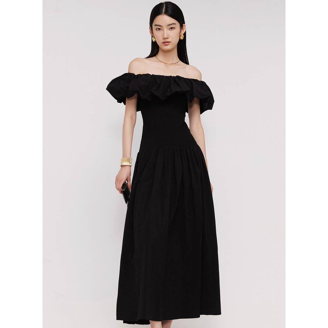 Off-Shoulder Frill Smocked Dress