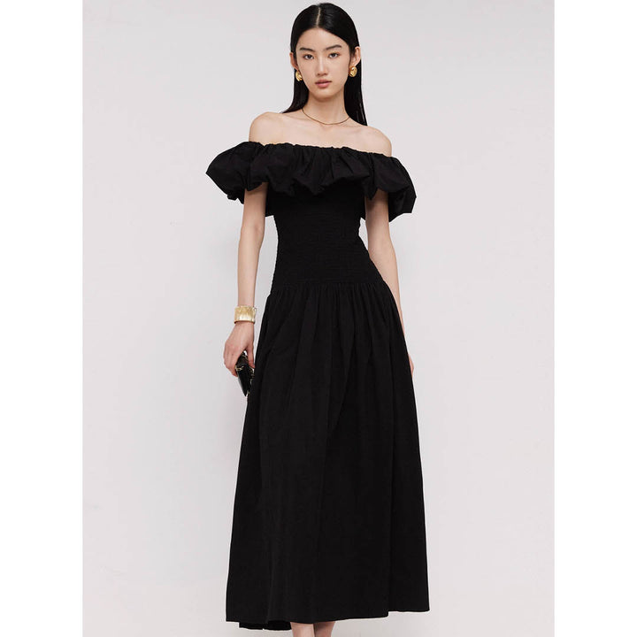 Off-Shoulder Frill Smocked Dress