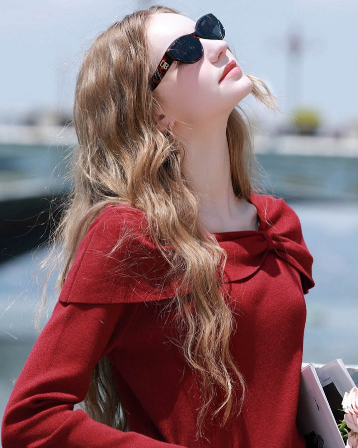 Twist Collar Rib Knit Top