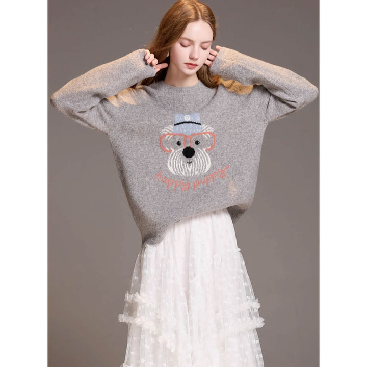 Embroidered Puppy Knit Sweater