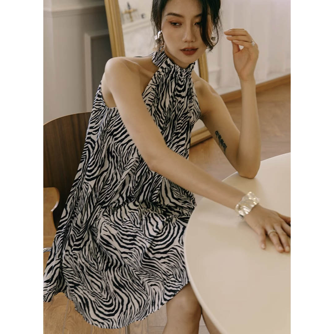 Flowing Zebra Halter Dress