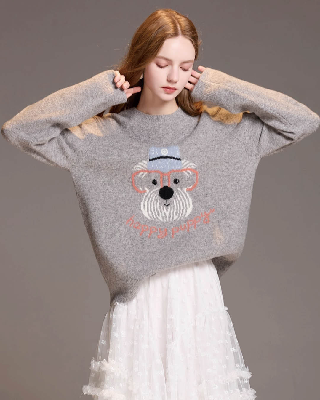 Embroidered Puppy Knit Sweater