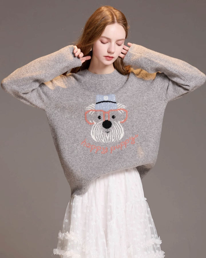 Embroidered Puppy Knit Sweater