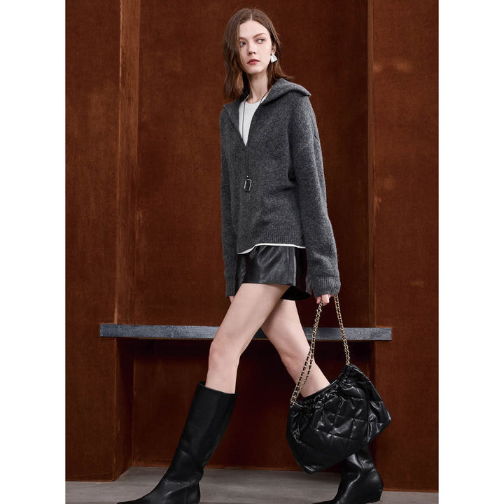 Wide Collar Wool Touch Pullover