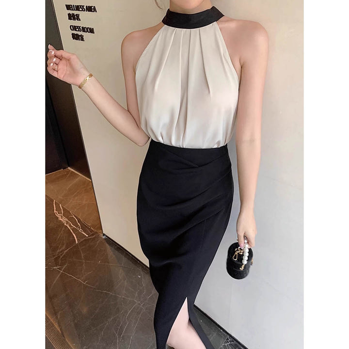 Satin Tie-Back Halter Blouse