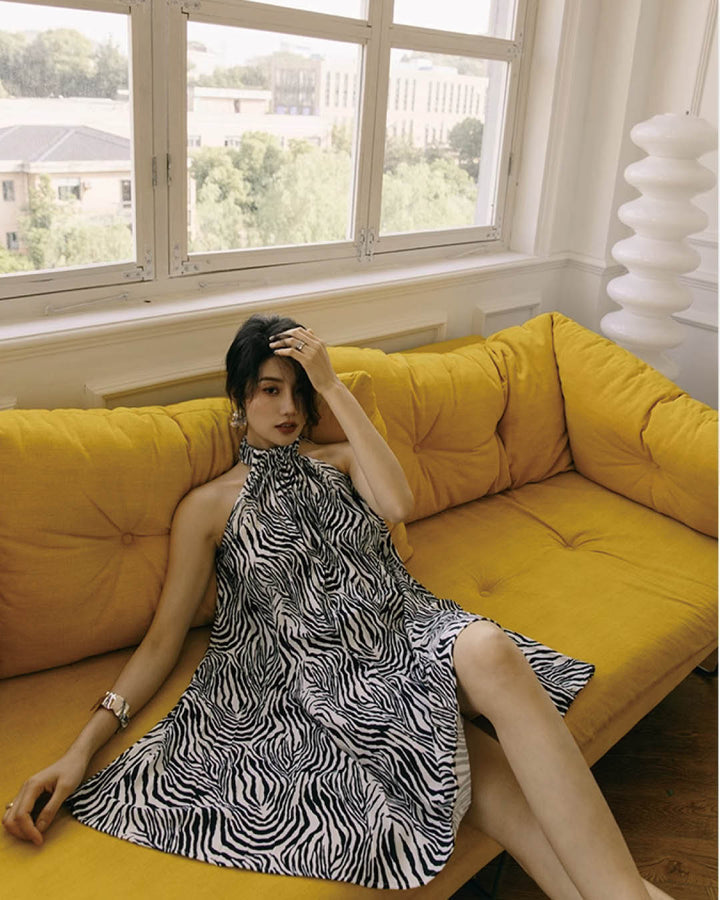 Flowing Zebra Halter Dress
