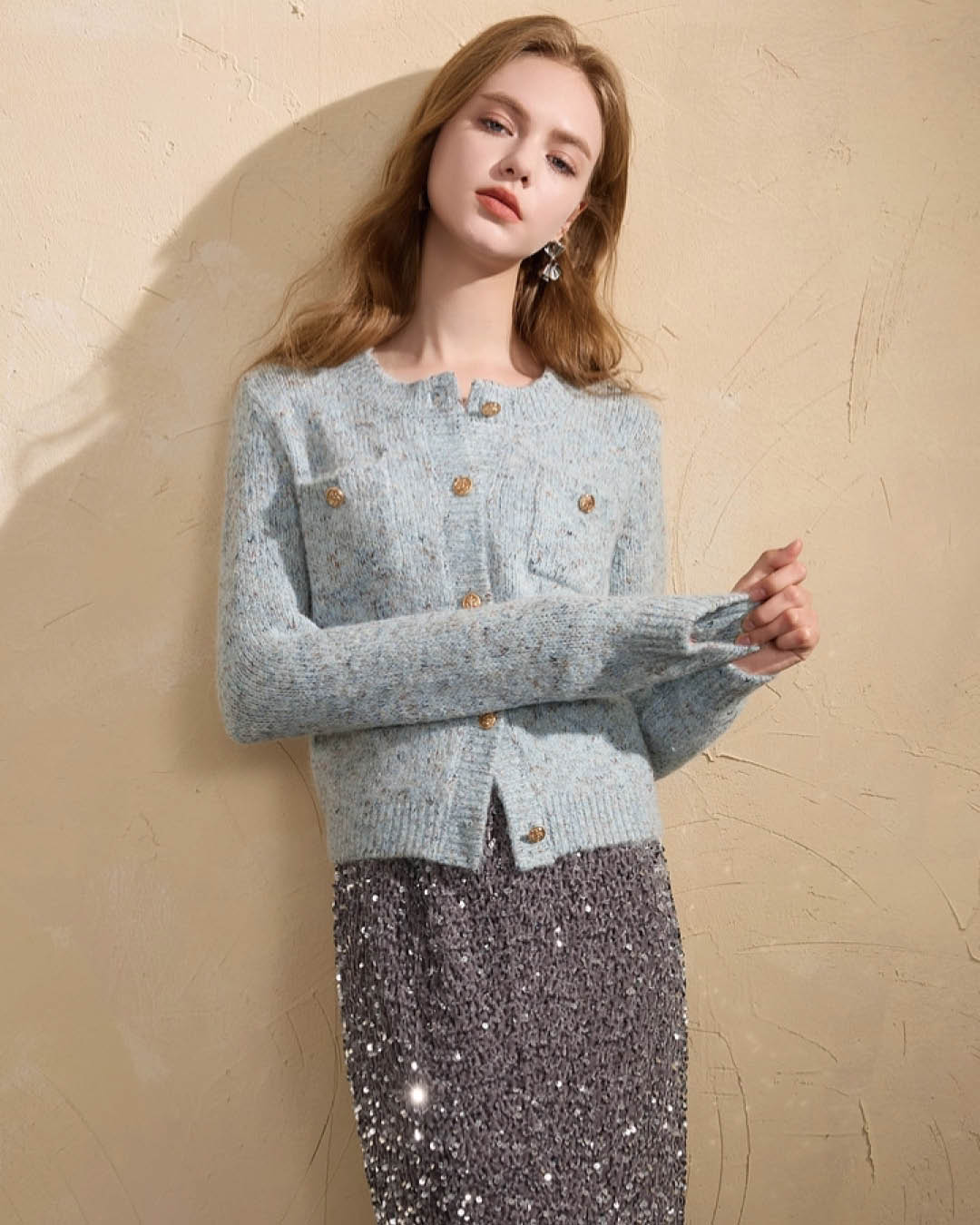 Tweed Touch Gold Button Knit