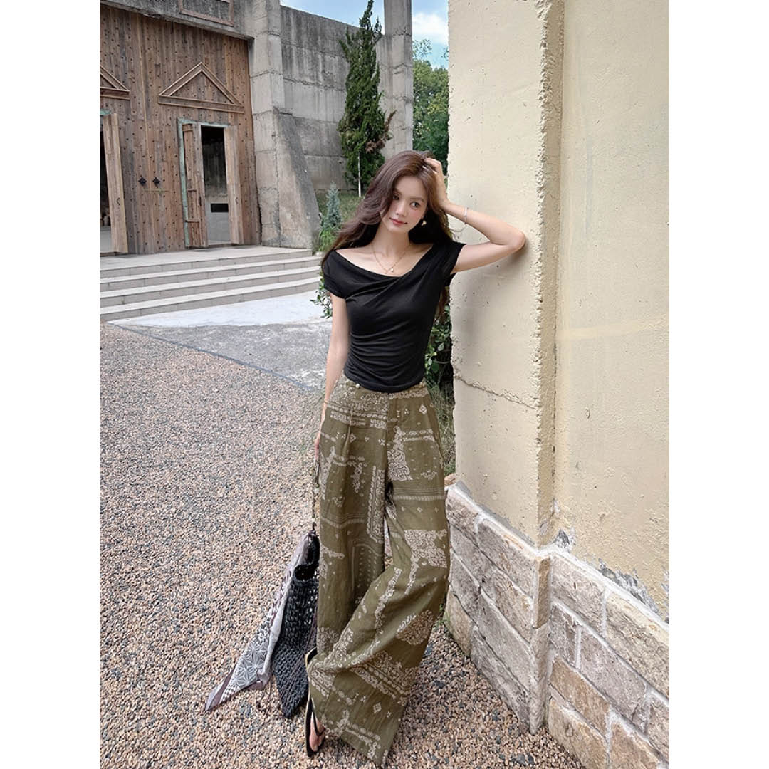 Draped French Neck Slim Top