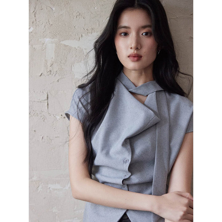 Asymmetric Neck Detail Blouse
