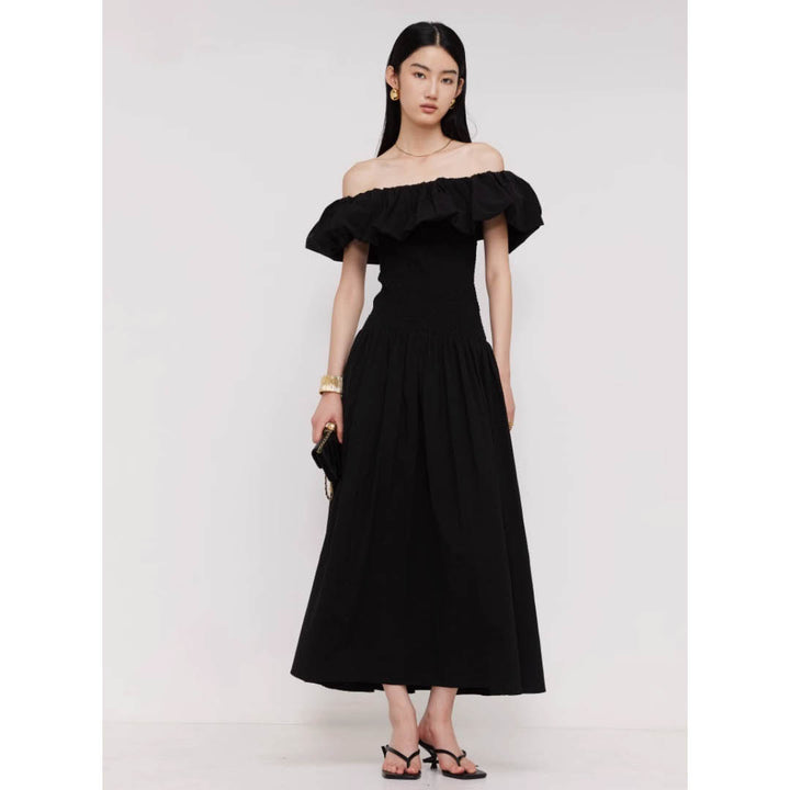 Off-Shoulder Frill Smocked Dress