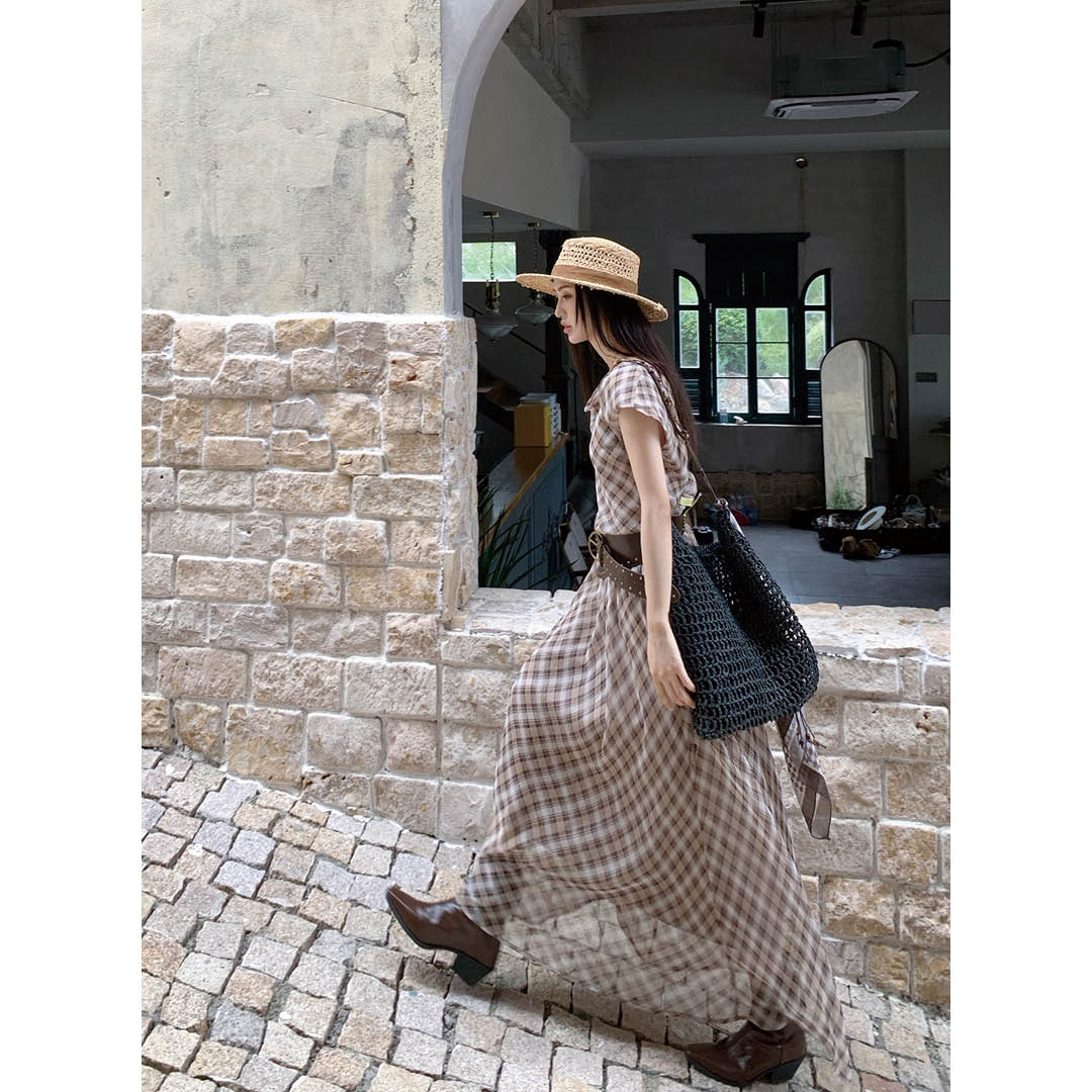Soft Checked Sleeveless Gown