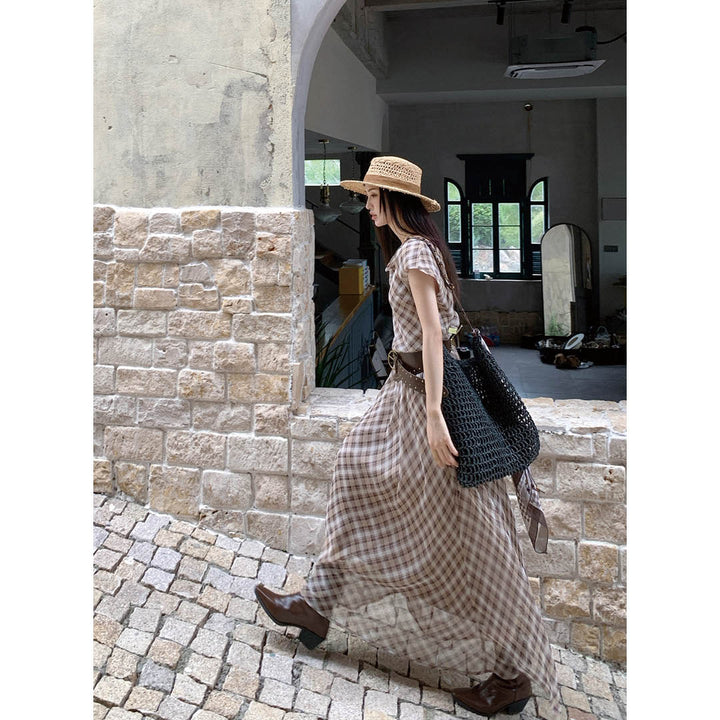Soft Checked Sleeveless Gown