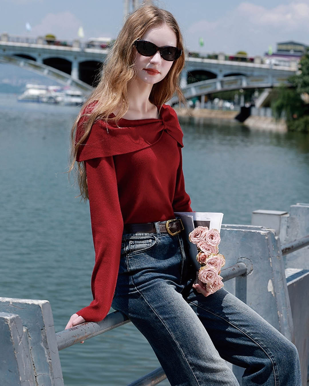 Twist Collar Rib Knit Top