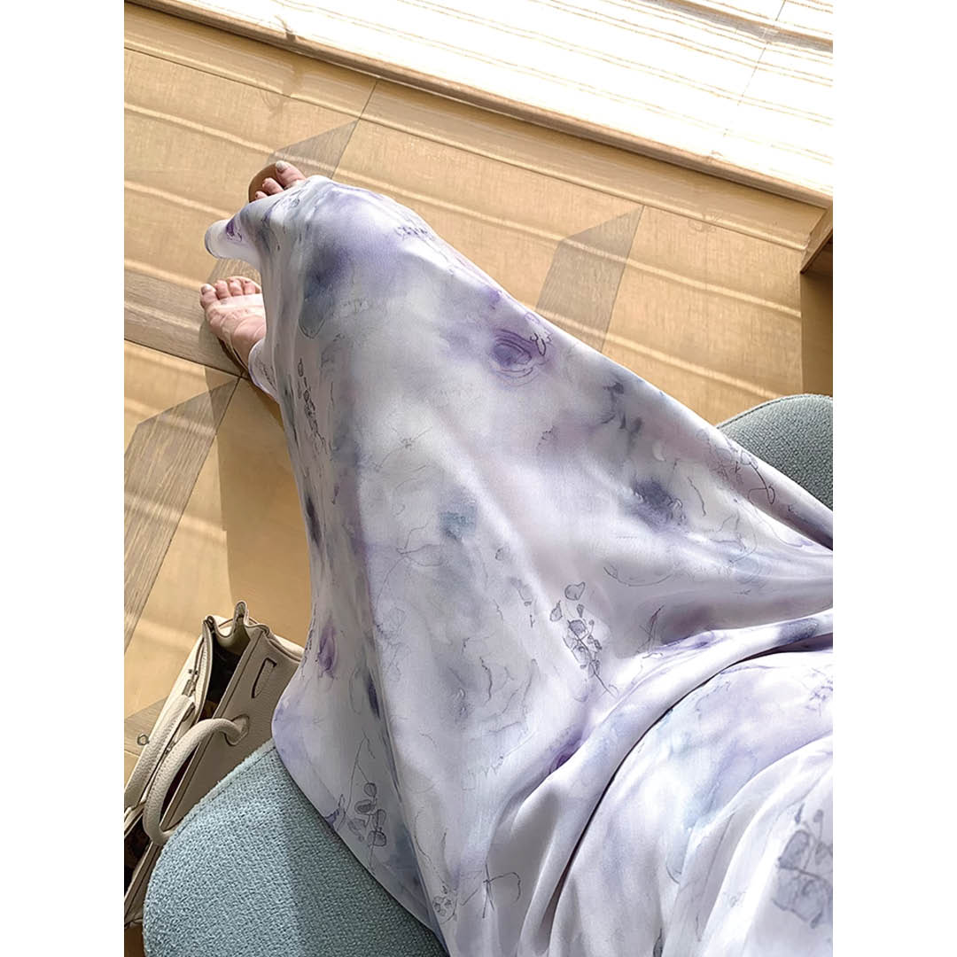 Floral Satin Drape Dress