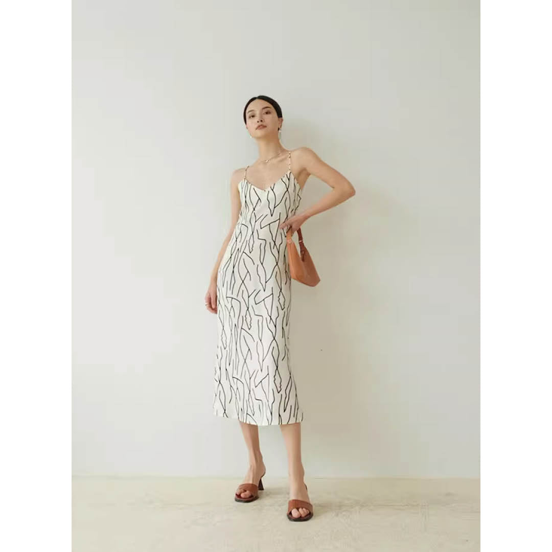 Abstract Line Slip Dress