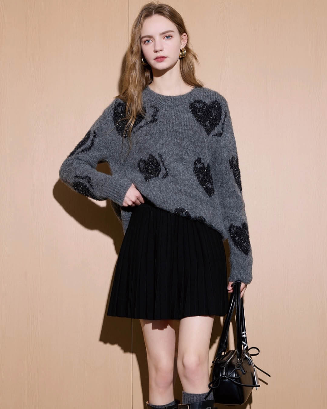 Pleated Knit Mini Skirt