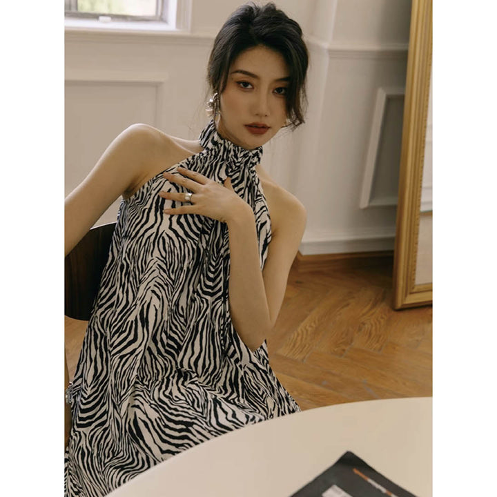 Flowing Zebra Halter Dress