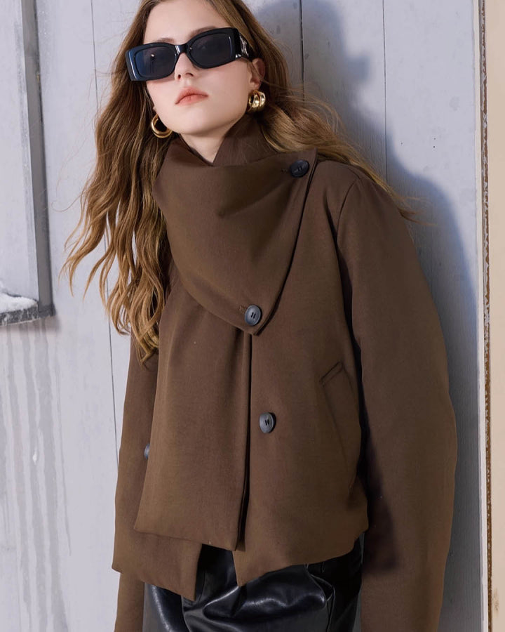 Detachable Scarf Short Coat