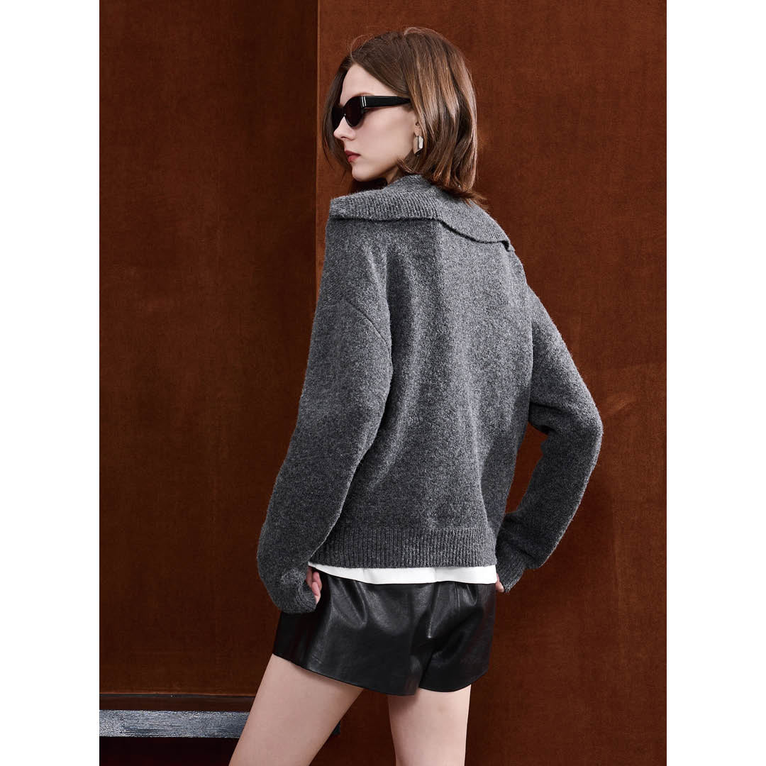 Wide Collar Wool Touch Pullover