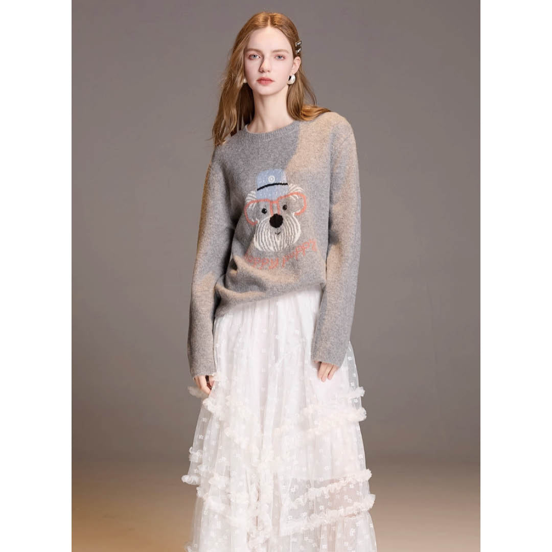 Embroidered Puppy Knit Sweater