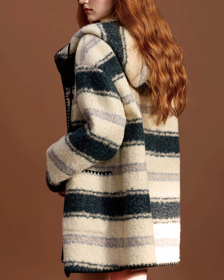Striped Bouclé Hooded Coat
