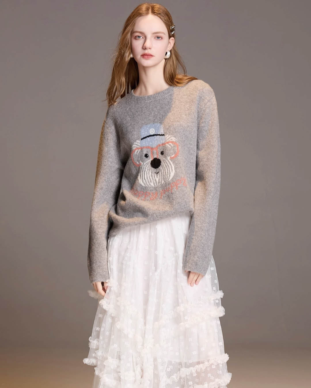 Embroidered Puppy Knit Sweater