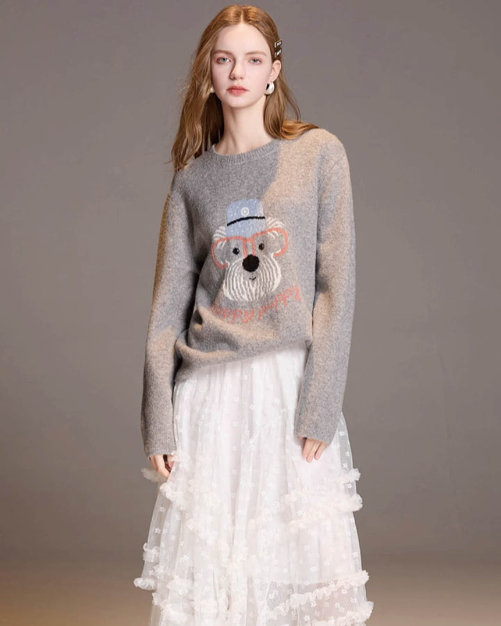 Embroidered Puppy Knit Sweater