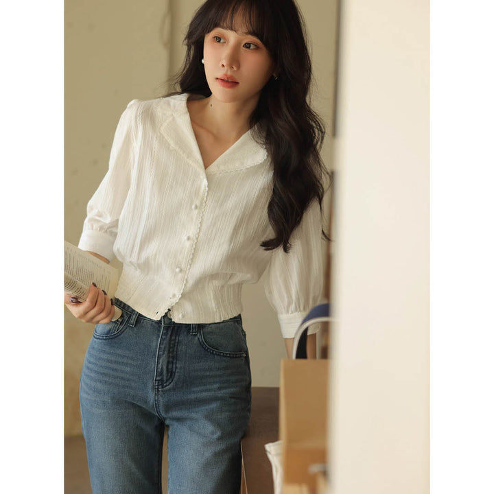 Pearl Button Slim Fit Blouse