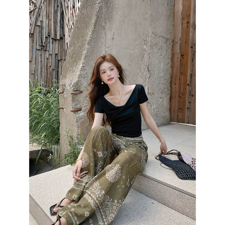 Draped French Neck Slim Top