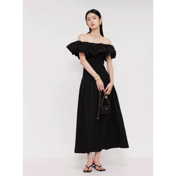 Off-Shoulder Frill Smocked Dress