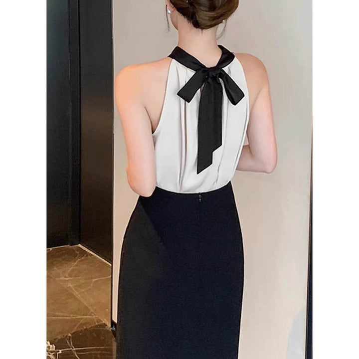 Satin Tie-Back Halter Blouse