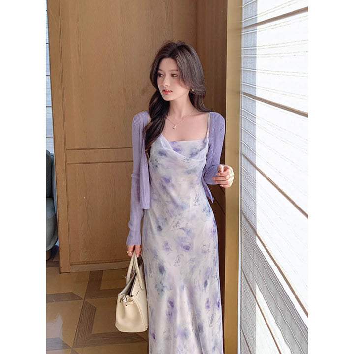 Floral Satin Drape Dress