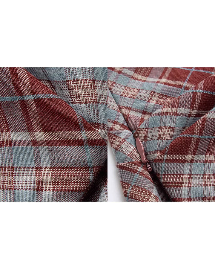 Draped Off-Shoulder Plaid Top