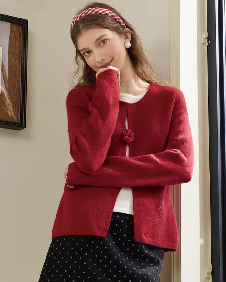 Rosette Accent Knit Cardigan