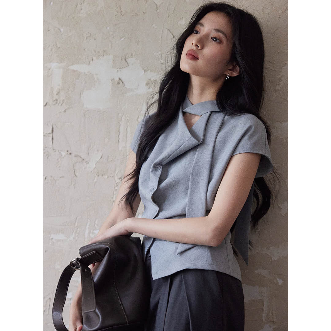 Asymmetric Neck Detail Blouse