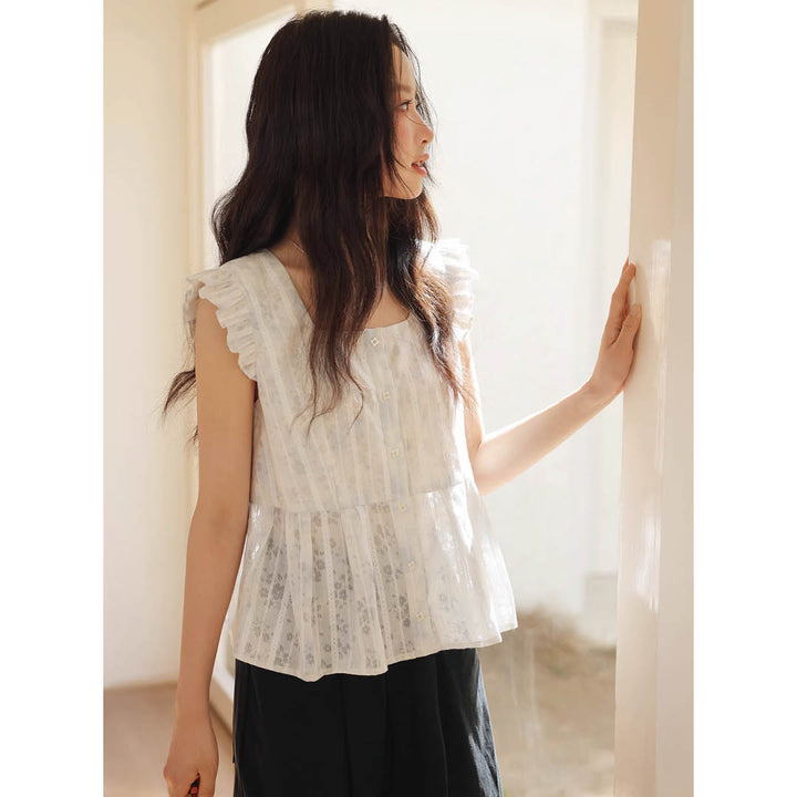Frill Sleeve Cotton Blouse