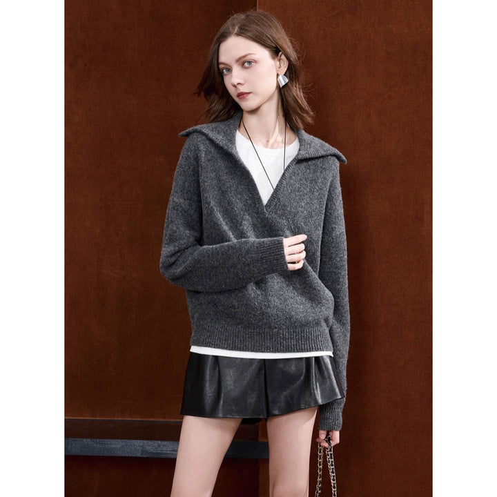 Wide Collar Wool Touch Pullover