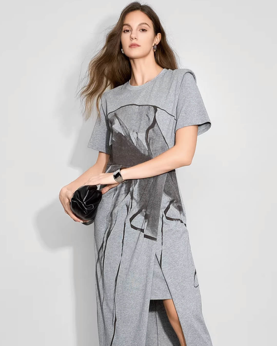 Graphic Slit Jersey Dress