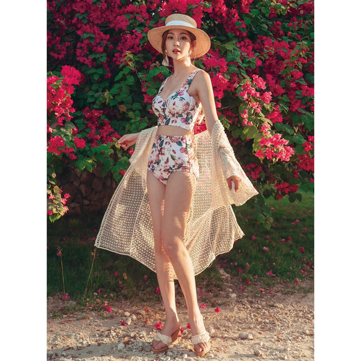 Vintage Floral High-Waist Bikini Set