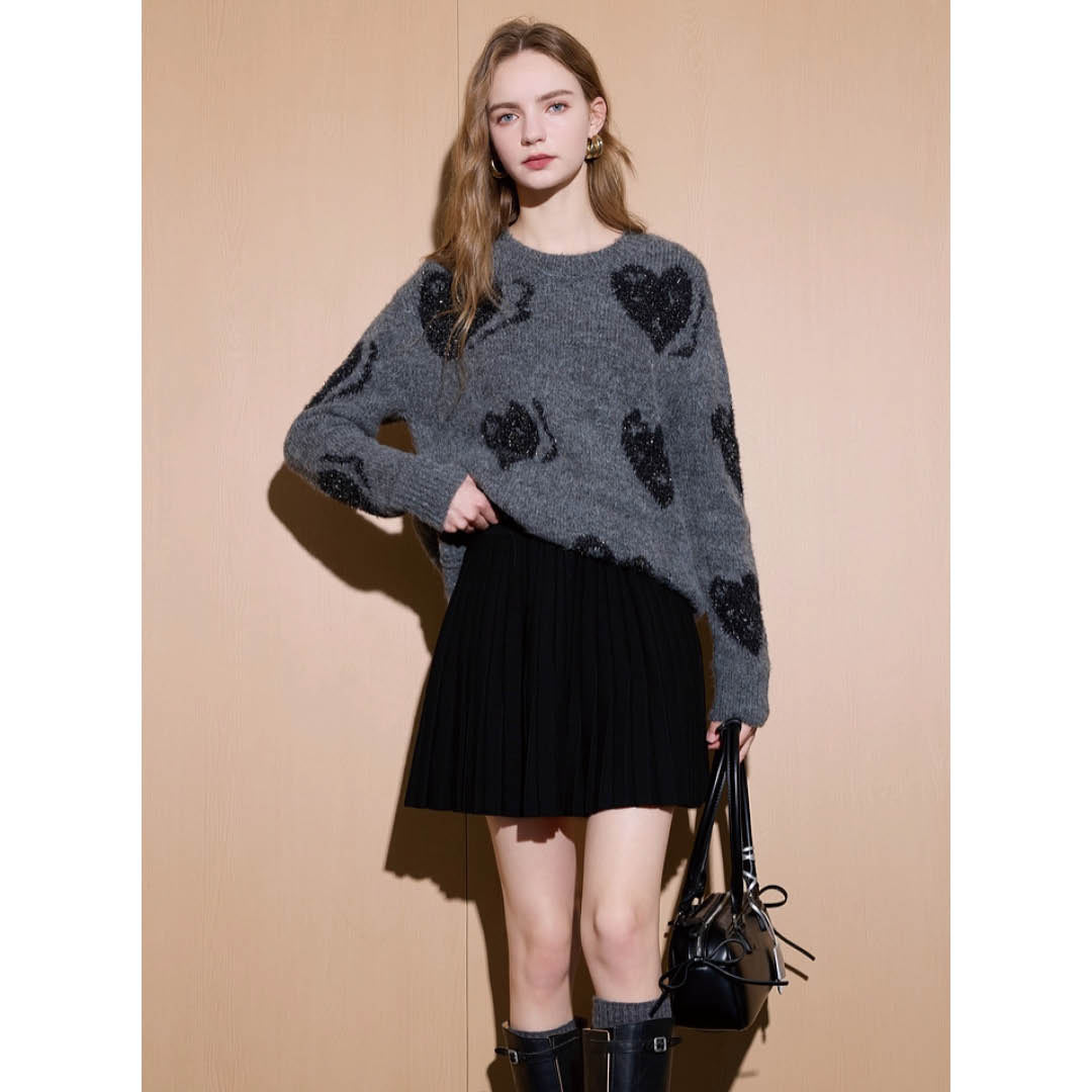 Pleated Knit Mini Skirt