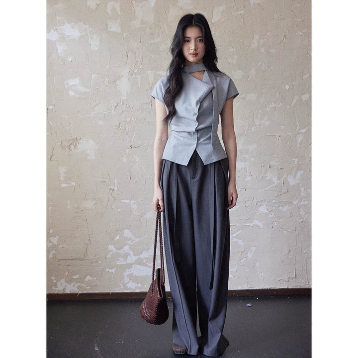 Asymmetric Neck Detail Blouse